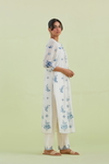 Blue And Off-White Silk Chanderi Straight Kurta With Pant