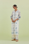 Blue And Off-White Silk Chanderi Straight Kurta With Pant