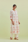 Pink And Off-White Silk Chanderi Straight Kurta With Pant