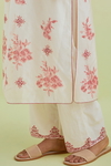 Pink And Off-White Silk Chanderi Straight Kurta With Pant