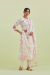 Pink And Off-White Silk Chanderi Straight Kurta Set