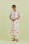 Pink And Off-White Silk Chanderi Straight Kurta Set