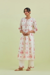 Pink And Off-White Silk Chanderi Straight Kurta Set