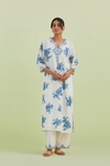 Blue And Off-White Cotton Straight Long Kurta With Pant