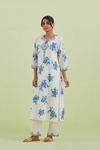 Blue And Off-White Cotton Straight Long Kurta With Pant