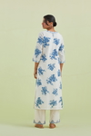 Blue And Off-White Cotton Straight Long Kurta With Pant