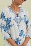 Blue And Off-White Cotton Straight Long Kurta With Pant