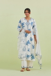 Blue And Off-White Cotton Straight Long Kurta Set