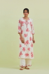 Pink And Off-White Cotton Straight Long Kurta Set