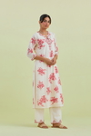 Pink And Off-White Cotton Straight Long Kurta Set