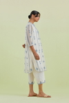 Blue And Off-White Silk Chanderi Straight Short Kurta With Pant