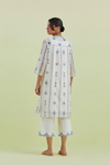 Blue And Off-White Silk Chanderi Straight Short Kurta With Pant