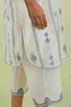 Blue And Off-White Silk Chanderi Straight Short Kurta With Pant