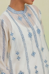 Blue And Off-White Silk Chanderi Straight Short Kurta