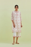 Pink And Off-White Silk Chanderi Straight Short Kurta