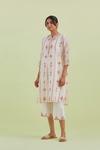 Pink And Off-White Silk Chanderi Straight Short Kurta