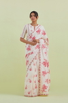 Pink & Off-White Handspun Handwoven Cotton Hand-Block Printed Saree Set
