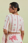 Pink & Off-White Handspun Handwoven Cotton Hand-Block Printed Saree Set