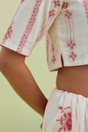 Pink & Off-White Handspun Handwoven Cotton Hand-Block Printed Saree Set