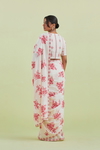 Pink & Off-White Handspun Handwoven Cotton Hand-Block Printed Saree Set