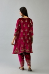 Fuchsia silk velvet A-line short kurta set