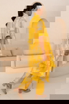 Yellow Floral Printed Tunic With Schiffli Sleeves And Pant
