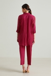 Carnation Embroided Shirt in Cotton Chanderi and Straight Pant in Silk Chanderi