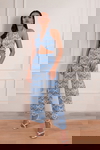 Denim Abstract Print Paper Bag Pant