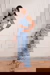 Denim Abstract Print Paper Bag Pant