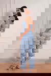 Denim Abstract Print Paper Bag Pant