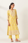 Yellow Kalidar Straight Kurta With Yellow Silk Straight Pants