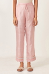 Pink Silk Straight Pants
