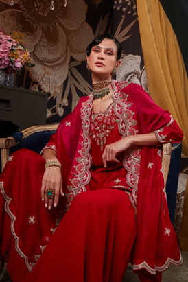Red Sharara Set