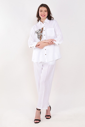 White Koala Bear Embroidered Shirt 