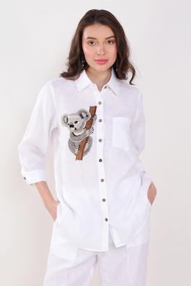 White Koala Bear Embroidered Shirt 