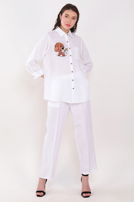 White Puppy Embroidered Shirt 