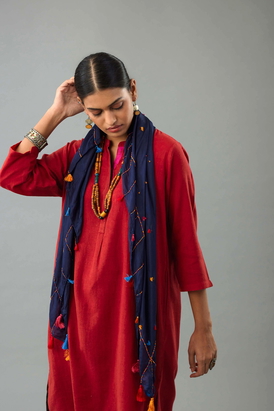 Navy blue light silk scarf