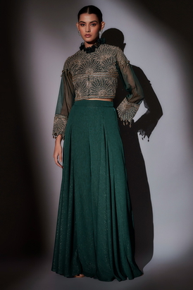 June Heavy Embellished Short Jacket With Frill And Sharara