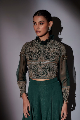 June Heavy Embellished Short Jacket With Frill And Sharara