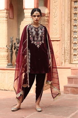 Wine Dhoti Set