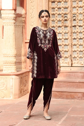Wine Dhoti Set