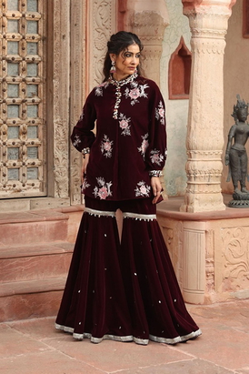 Wine Kurta Sharara Set