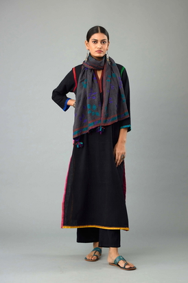 Grey hand crushed silk stole