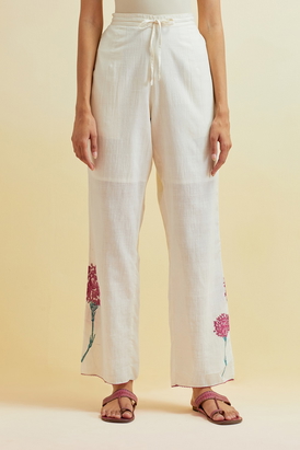 Off White Cotton Straight Pant