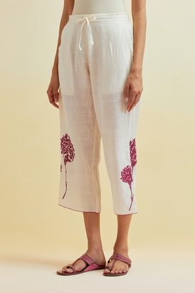 Off White Cotton Straight Ankle Length Pant