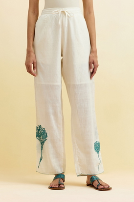 Off White Cotton Straight Pant