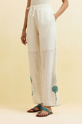 Off White Cotton Straight Pant