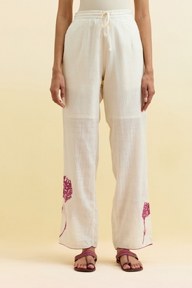 Off White Cotton Straight Pant