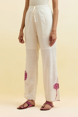Off White Cotton Straight Pant