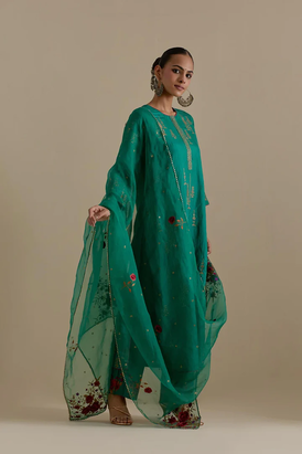 Persian Green Silk Straight Kurta Set